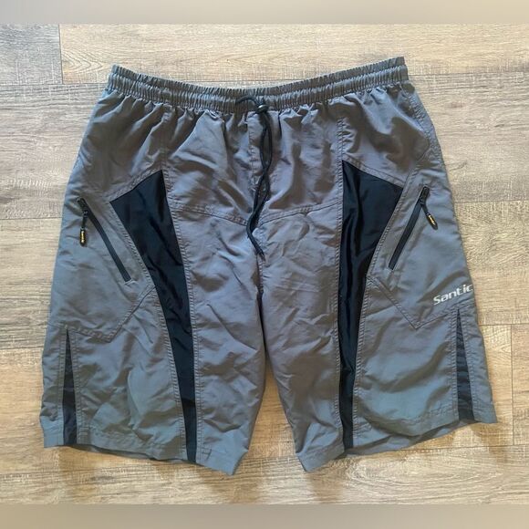 Santic men’s size large gray and black padded bike shorts with adjustable waist - Picture 1 of 8